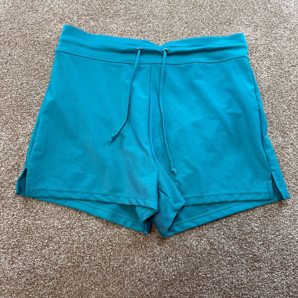 NEW Tournesol Womens Teal Blue UPF 50+ Swim Shorts L Drawstring Side Slits Vacay